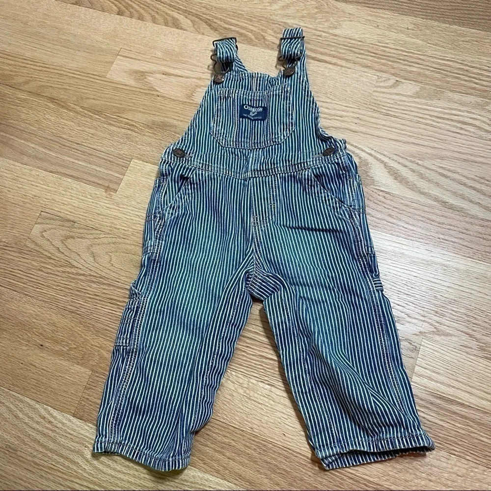 Oshkosh B’gosh Blue Striped Bib Overalls 12 mos Conductor Kids Baby Vestpak